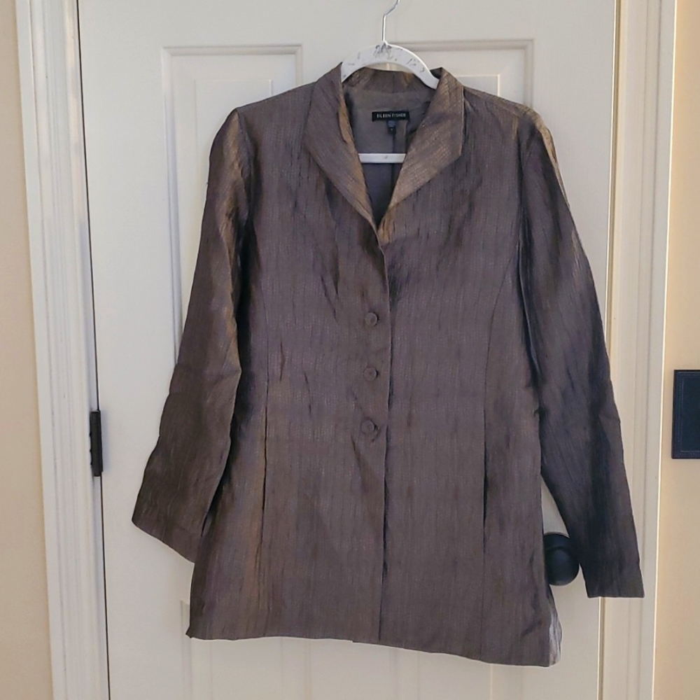 Eileen Fisher soft brown silk jacket with pockets, size small